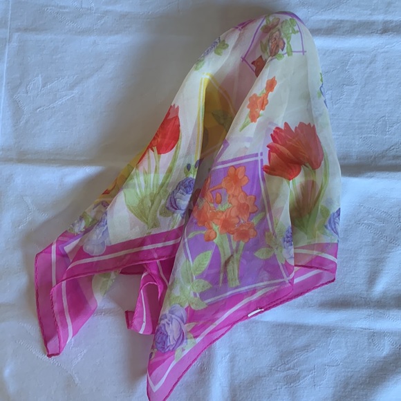 Vintage Silk Chiffon Floral Scarf - Picture 5 of 5